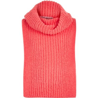 Girls coral knitted roll neck bib